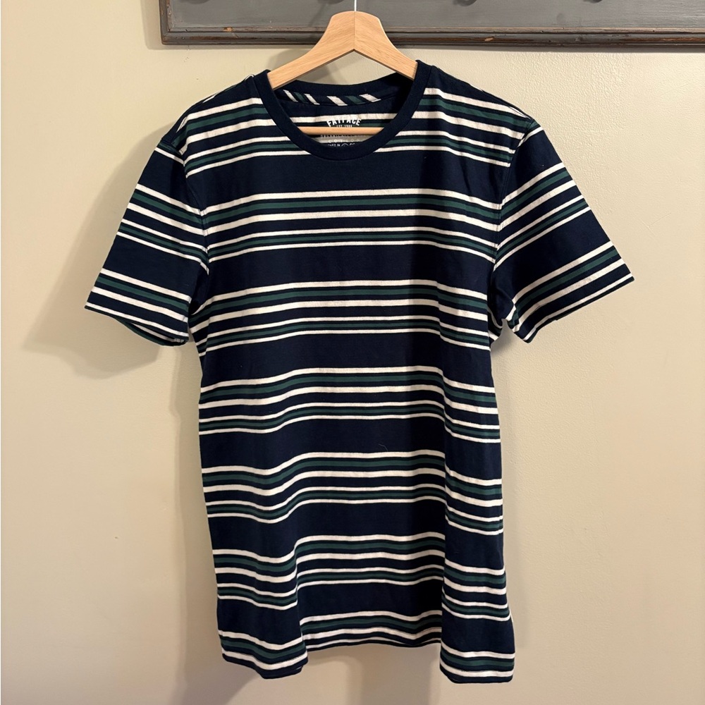FatFace Striped T-Shirt – Navy/White/Green (Size Large)